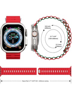 Color Fans Apple Watch Ultra Ocean Band 49mm 45mm 44mm 42mm for Men Women, Soft Silicone Sport Band Replacement Strap for Apple Watch Ultra iWatch Series 8 7 SE 6 5 4 3 2 1 Red-Emerald Green  - Image 3