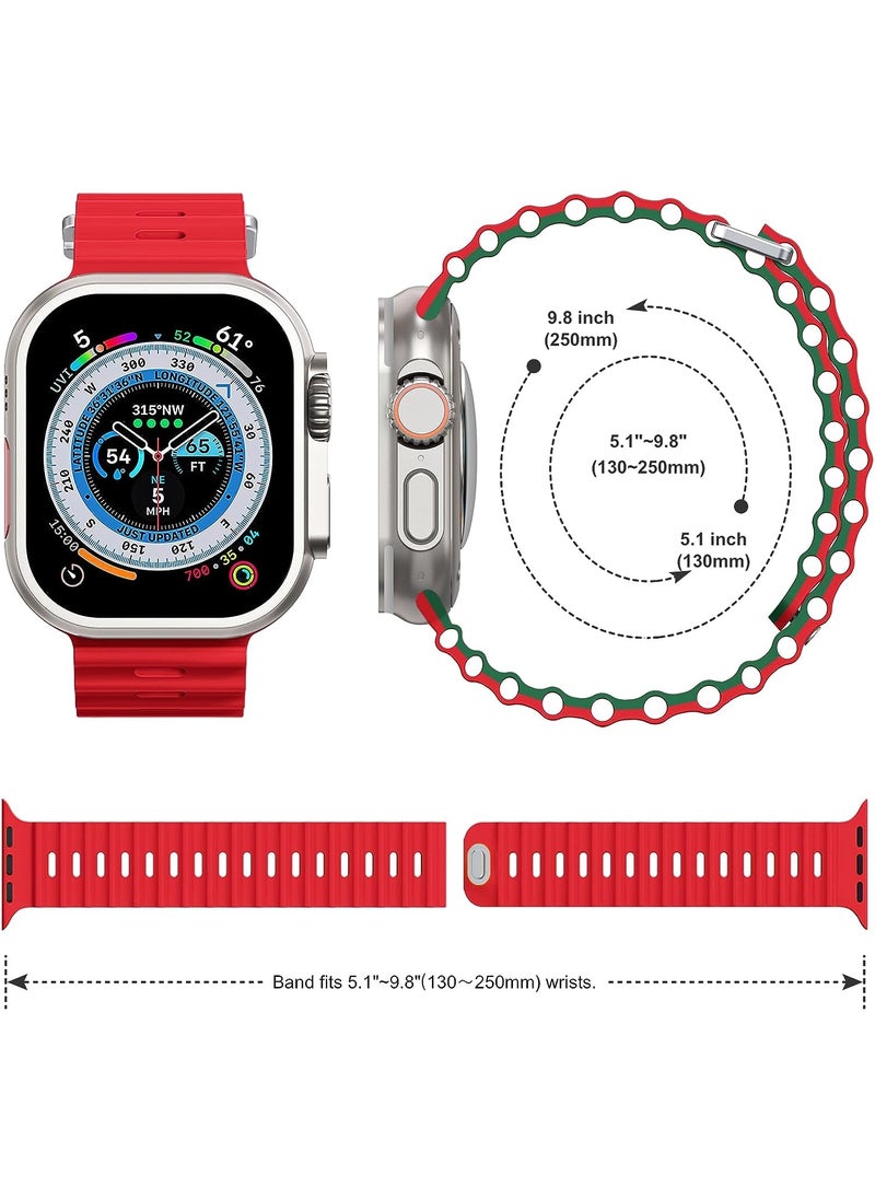 Color Fans - Apple Watch Ultra Ocean Band 49mm 45mm 44mm 42mm for Men Women, Soft Silicone Sport Band Replacement Strap for Apple Watch Ultra iWatch Series 8 7 SE 6 5 4 3 2 1 Red-Emerald Green - Image 1