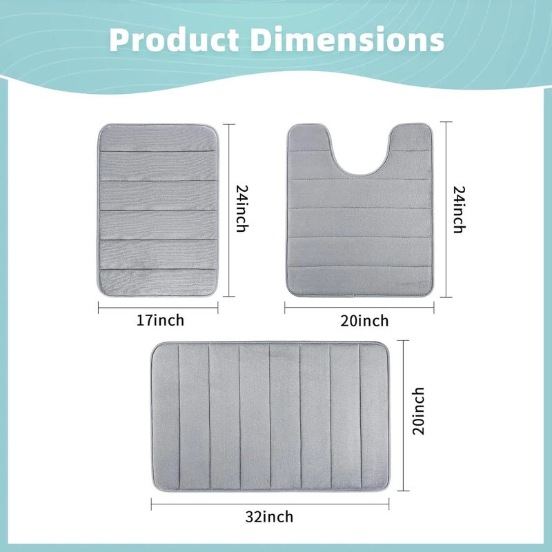 Y&D 3-Piece Modern Luxury Microfiber Memory Foam Bath Mat Set - Ultra Absorbent Bathroom Rugs Toilet Contour Mat & Area Rugs - Non-Slip & Machine Washable - Image 3