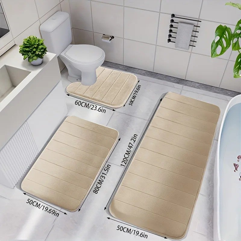 Y&D 3-Piece Modern Luxury Microfiber Memory Foam Bath Mat Set - Ultra Absorbent Bathroom Rugs Toilet Contour Mat & Area Rugs - Non-Slip & Machine Washable - Image 1