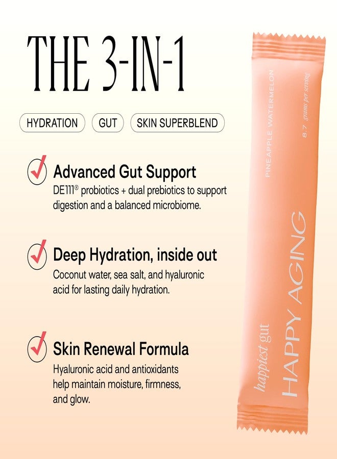 Happy Aging Happiest Gut Hydration Powder – Electrolytes + Probiotics + Dual Prebiotics + Hyaluronic Acid – Gut Balance, Skin Hydration & Daily Wellness – 12 Sticks (Pineapple Watermelon) - Image 2