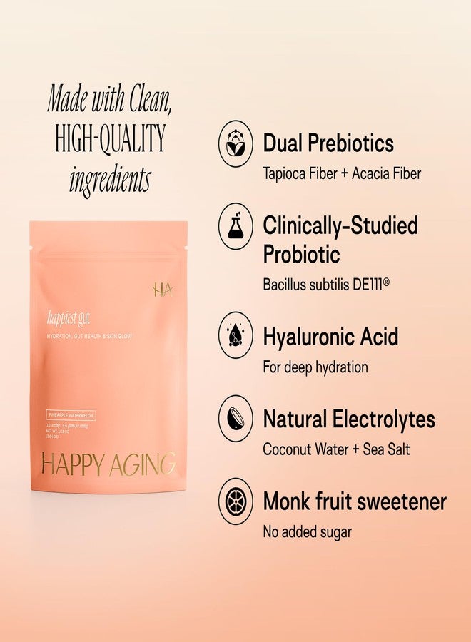 Happy Aging Happiest Gut Hydration Powder – Electrolytes + Probiotics + Dual Prebiotics + Hyaluronic Acid – Gut Balance, Skin Hydration & Daily Wellness – 12 Sticks (Pineapple Watermelon) - Image 4