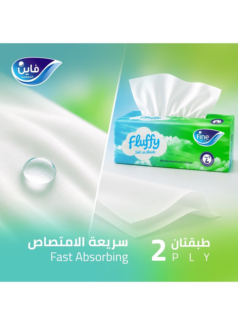 Fine Fluffy Facial Tissues 480 Sheets,2 Ply, Pack of 6 - Image 2
