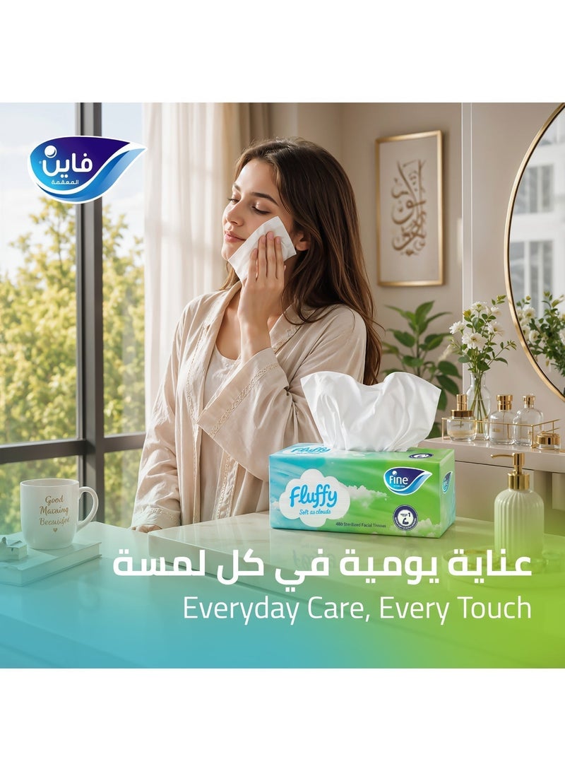 Fine Fluffy Facial Tissues 480 Sheets,2 Ply, Pack of 6 - Image 3