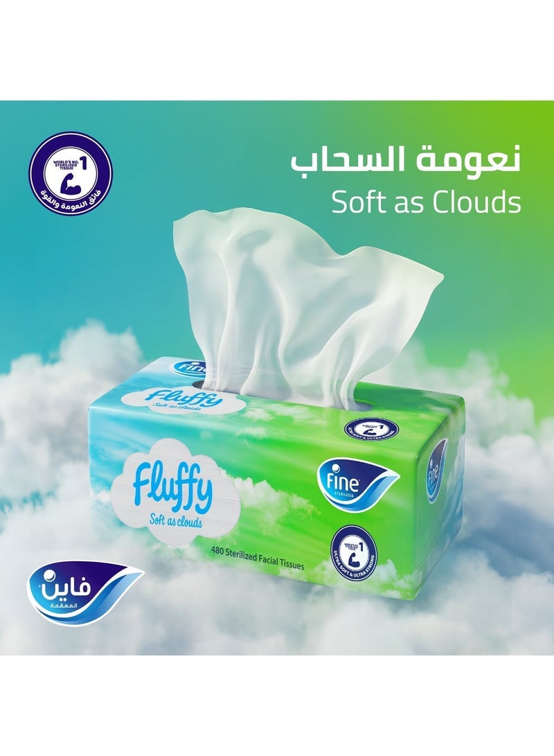 Fine Fluffy Facial Tissues 480 Sheets,2 Ply, Pack of 6 - Image 4