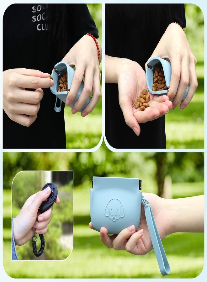 WALLFID Silicone Dog Treat Pouch Small Bag,Auto Closure,with Pet Training Clicker,Walking Bag for Dog and Cat,Pocket Size,Easy to Clean,Odorless (sky blue) - Image 5
