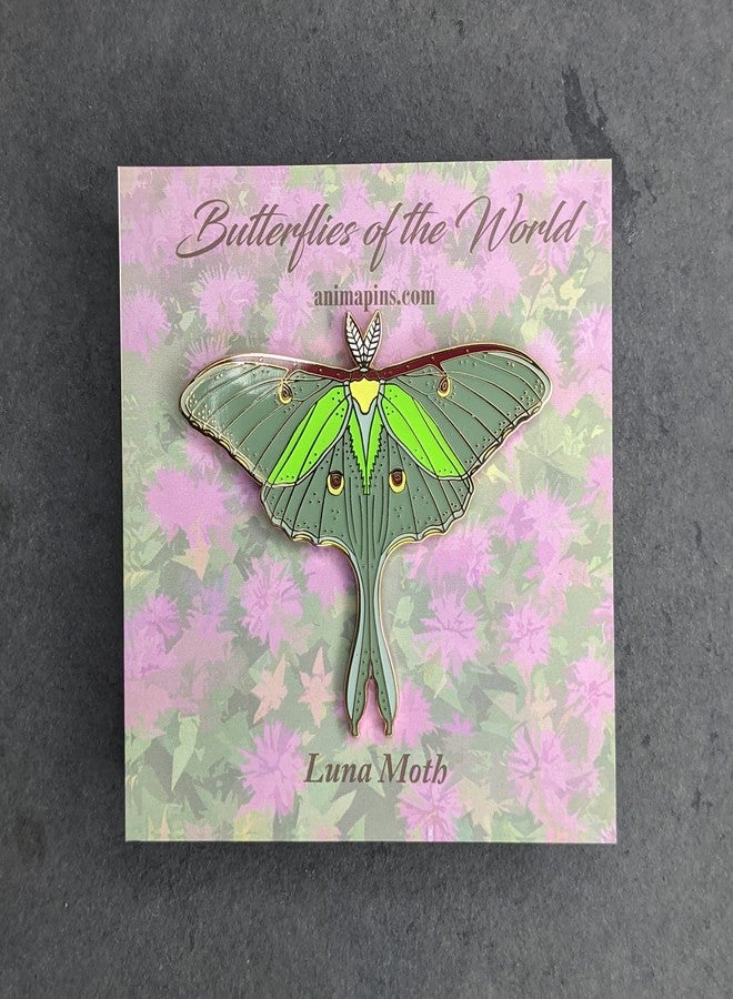 Anima Luna Moth Enamel Pin - 3" Realistic Green Insect Lapel Pin | Gold Metal-Plated Hard Enamel Brooch with Black Rubber Clutches | Celestial Moth Collector Badge for Jackets, Bags & Hats - Image 4