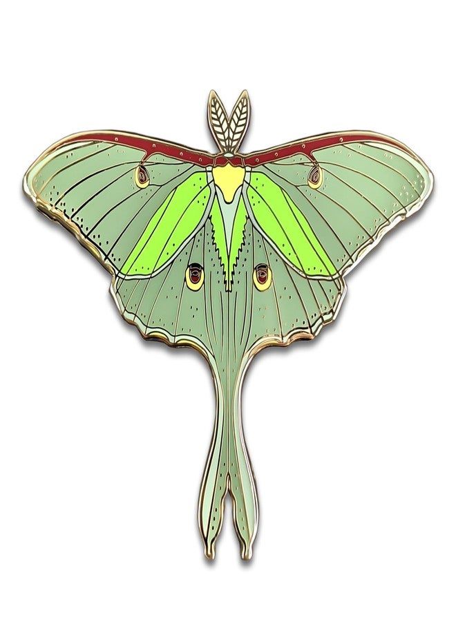 Anima Luna Moth Enamel Pin - 3" Realistic Green Insect Lapel Pin | Gold Metal-Plated Hard Enamel Brooch with Black Rubber Clutches | Celestial Moth Collector Badge for Jackets, Bags & Hats - Image 1
