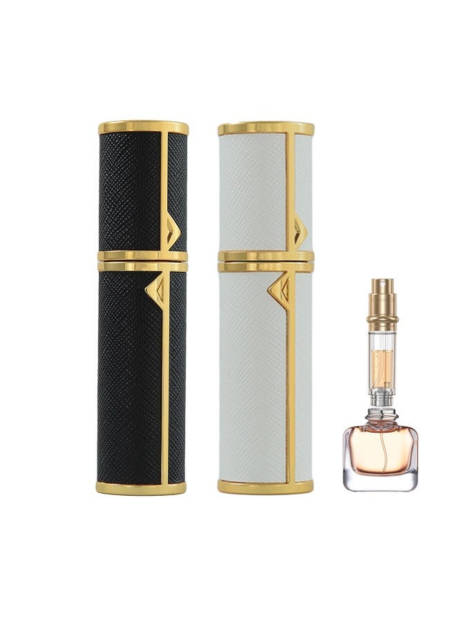 ماركة غير محددة - عبوتان من زجاجات العطور الفارغة القابلة لإعادة الملء، رذاذ عطر، رذاذ عطر صغير محمول قابل لإعادة الملء، رذاذ زجاجة عطر للسفر، مقاوم للتسرب، جلد فاخر، 5 مل (أسود + أبيض) - Image 1