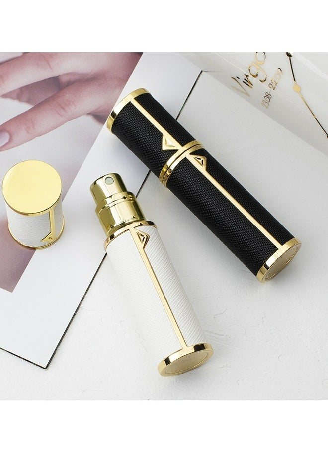 ماركة غير محددة - عبوتان من زجاجات العطور الفارغة القابلة لإعادة الملء، رذاذ عطر، رذاذ عطر صغير محمول قابل لإعادة الملء، رذاذ زجاجة عطر للسفر، مقاوم للتسرب، جلد فاخر، 5 مل (أسود + أبيض) - Image 1