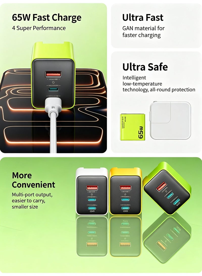WEKOME 65W GaN Multi Port Fast Wall Charger White UK 3-Pin, Foldable Plug Universal Fast Charging Adapter with Multiple Protocols - Image 4