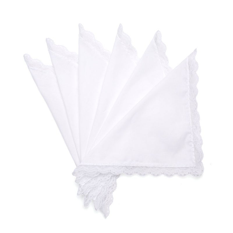 Selected Hanky Selected Hanky LadiesWomens Solid White Cotton Handkerchief with Lace for Embroidery Handkerchiefs of Textile