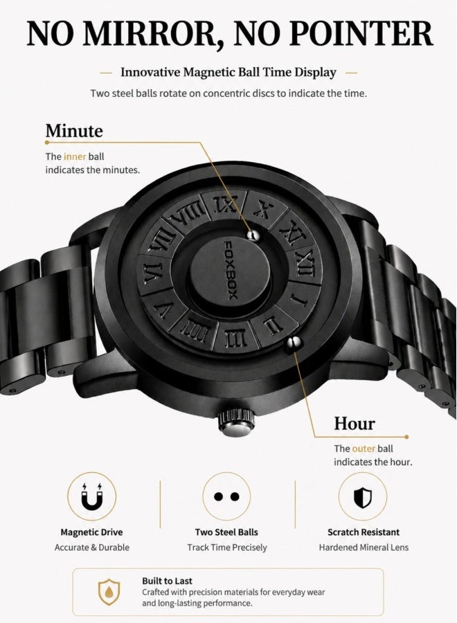 FOXBOX New Men's Creative Magnetic Scrolling Beads Quartz Watch for Men Waterproof watches - Image 4