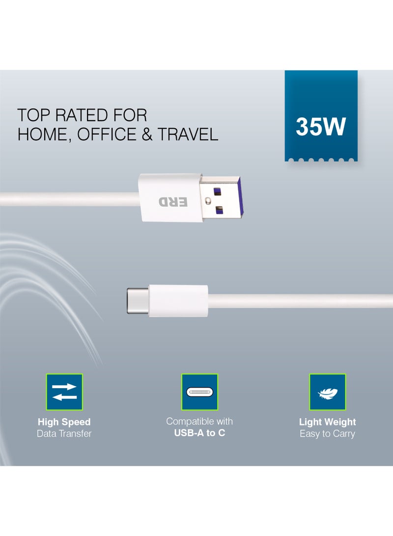 ERD كابل بيانات USB-C ERD UCE-712 35W للشحن السريع | تصميم مضفر متين | متوافق مع أجهزة متعددة | طول 10 بوصات | شحن سريع للهواتف والأجهزة اللوحية وأجهزة الكمبيوتر المحمولة | سرعات نقل بيانات تصل إلى 480 ميجابت في الثانية | أبيض - Image 5