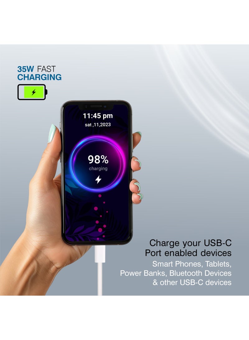 ERD كابل بيانات USB-C ERD UCE-712 35W للشحن السريع | تصميم مضفر متين | متوافق مع أجهزة متعددة | طول 10 بوصات | شحن سريع للهواتف والأجهزة اللوحية وأجهزة الكمبيوتر المحمولة | سرعات نقل بيانات تصل إلى 480 ميجابت في الثانية | أبيض - Image 4