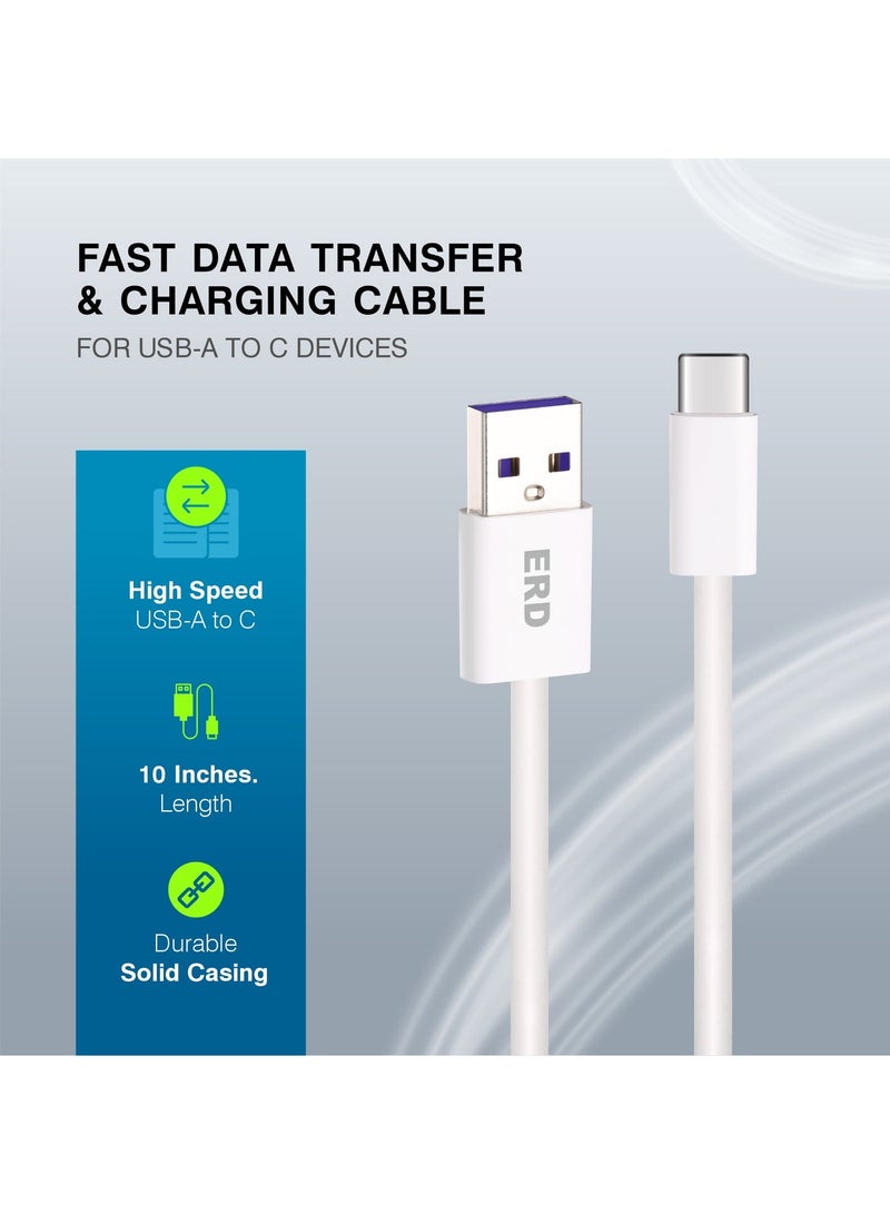 ERD كابل بيانات USB-C ERD UCE-712 35W للشحن السريع | تصميم مضفر متين | متوافق مع أجهزة متعددة | طول 10 بوصات | شحن سريع للهواتف والأجهزة اللوحية وأجهزة الكمبيوتر المحمولة | سرعات نقل بيانات تصل إلى 480 ميجابت في الثانية | أبيض - Image 3