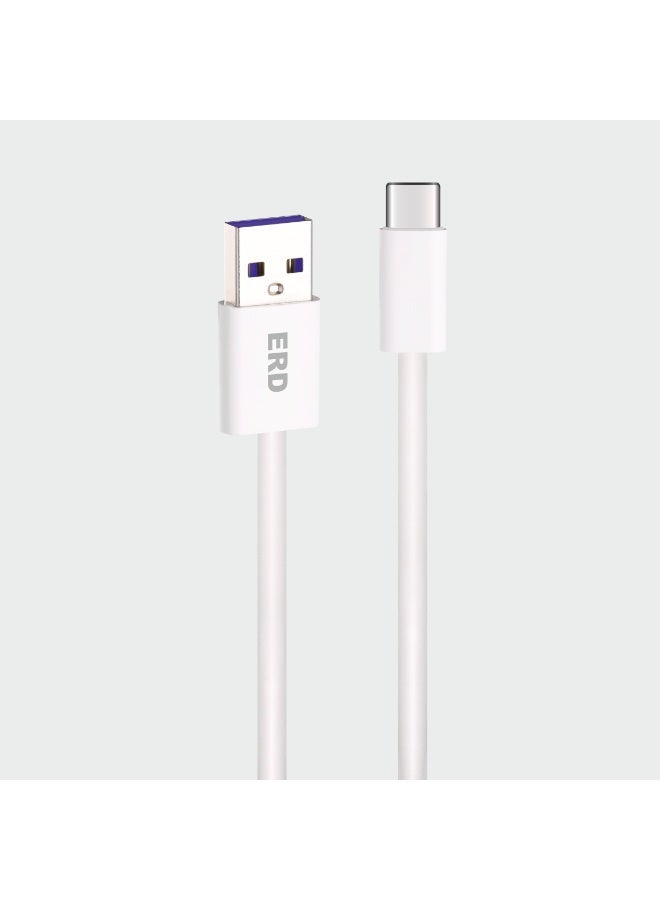 ERD كابل بيانات USB-C ERD UCE-712 35W للشحن السريع | تصميم مضفر متين | متوافق مع أجهزة متعددة | طول 10 بوصات | شحن سريع للهواتف والأجهزة اللوحية وأجهزة الكمبيوتر المحمولة | سرعات نقل بيانات تصل إلى 480 ميجابت في الثانية | أبيض - Image 2