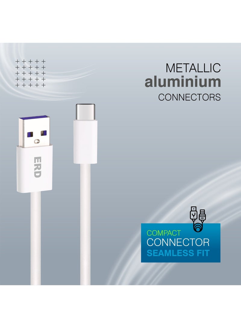 ERD كابل بيانات USB-C ERD UCE-712 35W للشحن السريع | تصميم مضفر متين | متوافق مع أجهزة متعددة | طول 10 بوصات | شحن سريع للهواتف والأجهزة اللوحية وأجهزة الكمبيوتر المحمولة | سرعات نقل بيانات تصل إلى 480 ميجابت في الثانية | أبيض - Image 1