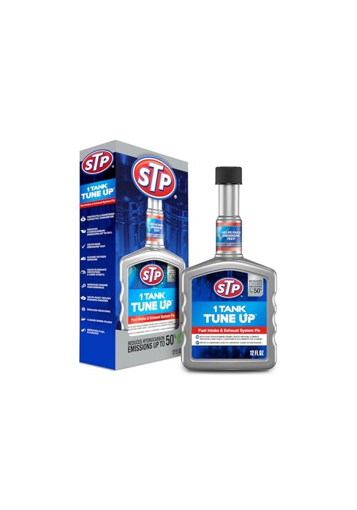 STP 1 Tank Tune Up Fuel Additive Fuel System Cleaner and Exhaust System Cleaner Cleans Fuel Injectors Intake Valves Cylinder Head and Piston Tops 12 Fl Oz - Image 1