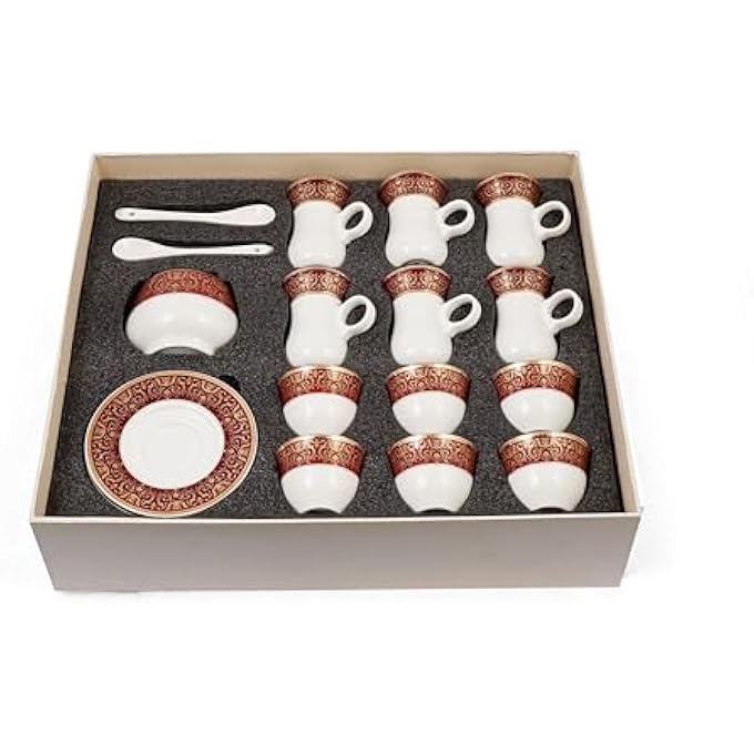 rayihni Burgundy Design Porcelain Tea And Coffee Serving Set 27Pieces Ivory - Image 3
