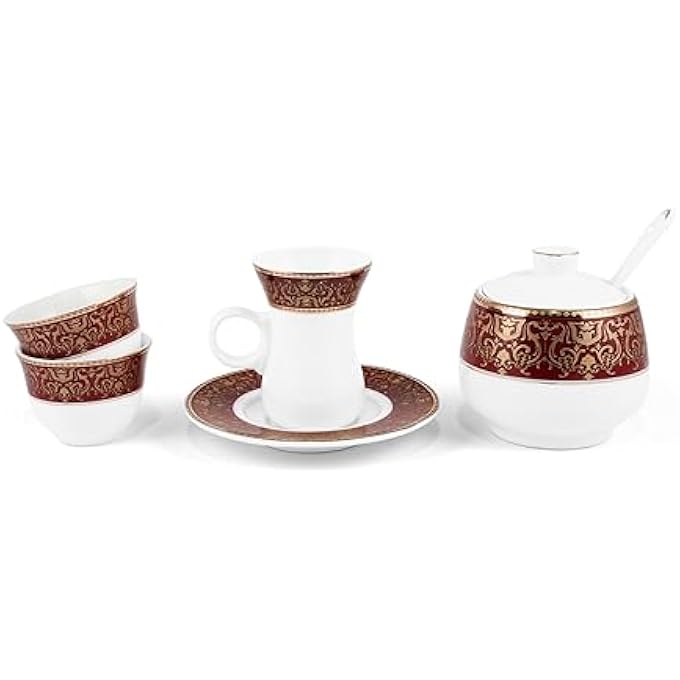 rayihni Burgundy Design Porcelain Tea And Coffee Serving Set 27Pieces Ivory - Image 1