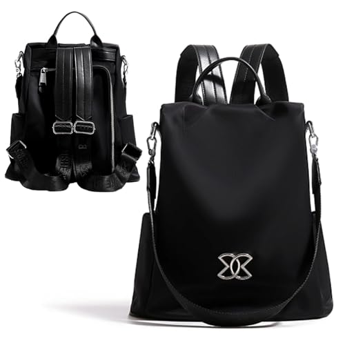 SIRDIKA Women Oxford Cloth Backpack - Anti-Theft Multi-Purpose Large Capacity Oxford Cloth Lightweight Shoulder Bag 3-Way Waterproof Crossbody Bag (Black) - Image 1