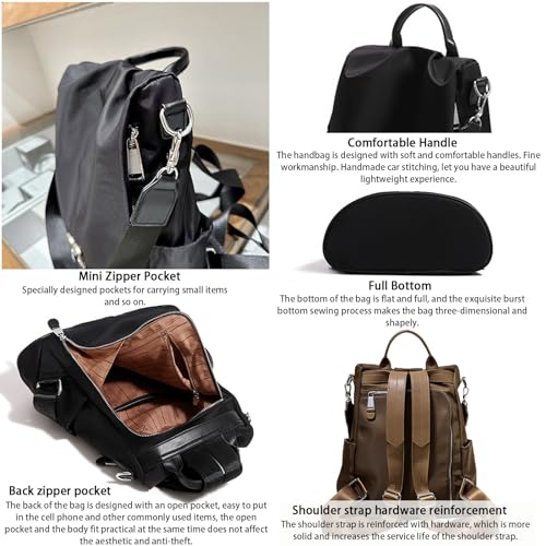 SIRDIKA Women Oxford Cloth Backpack - Anti-Theft Multi-Purpose Large Capacity Oxford Cloth Lightweight Shoulder Bag 3-Way Waterproof Crossbody Bag (Black) - Image 5