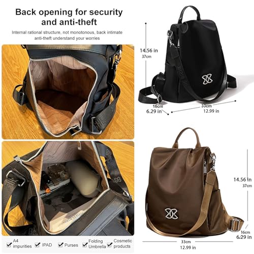 SIRDIKA Women Oxford Cloth Backpack - Anti-Theft Multi-Purpose Large Capacity Oxford Cloth Lightweight Shoulder Bag 3-Way Waterproof Crossbody Bag (Black) - Image 4