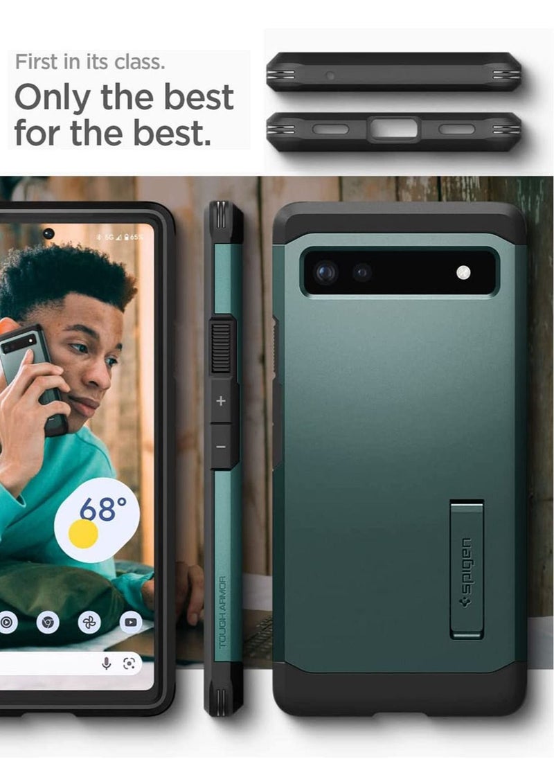Spigen - غطاء حماية Tough Armor لهاتف Google Pixel 6a (2022) مع رغوة شديدة التأثير - أخضر داكن - Image 1