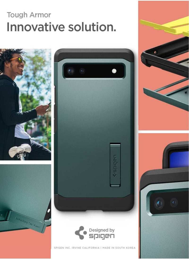 Spigen - غطاء حماية Tough Armor لهاتف Google Pixel 6a (2022) مع رغوة شديدة التأثير - أخضر داكن - Image 1