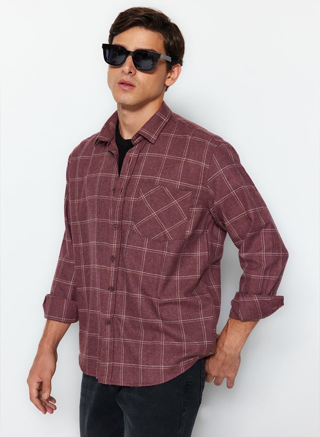 trendyol Claret Red Regular Fit Single Pocket Winter Lumberjack Checkered Shirt TMNAW21GO0422 - Image 3