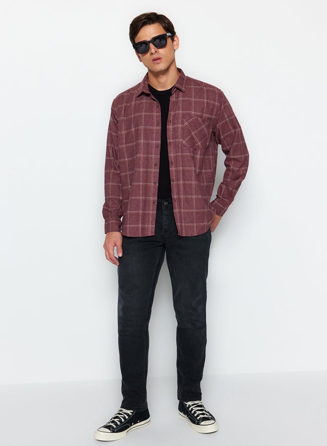 trendyol Claret Red Regular Fit Single Pocket Winter Lumberjack Checkered Shirt TMNAW21GO0422 - Image 1