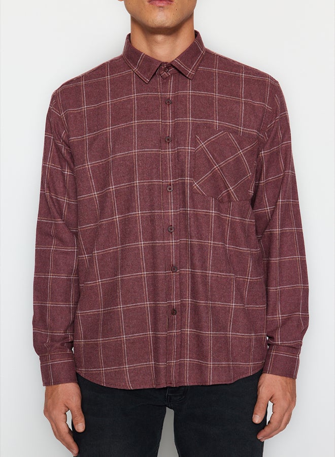 trendyol Claret Red Regular Fit Single Pocket Winter Lumberjack Checkered Shirt TMNAW21GO0422 - Image 4