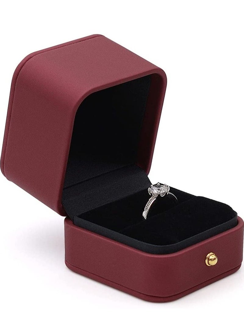 KASTWAVE Engagement Ring Box Wine Red, Square Leather Velvet Ring Bearer Box, Premium Gorgeous Vintage Single Slot Ring Box for Proposal, Wedding, Ceremony, Anniversary, Gift  - Image 1