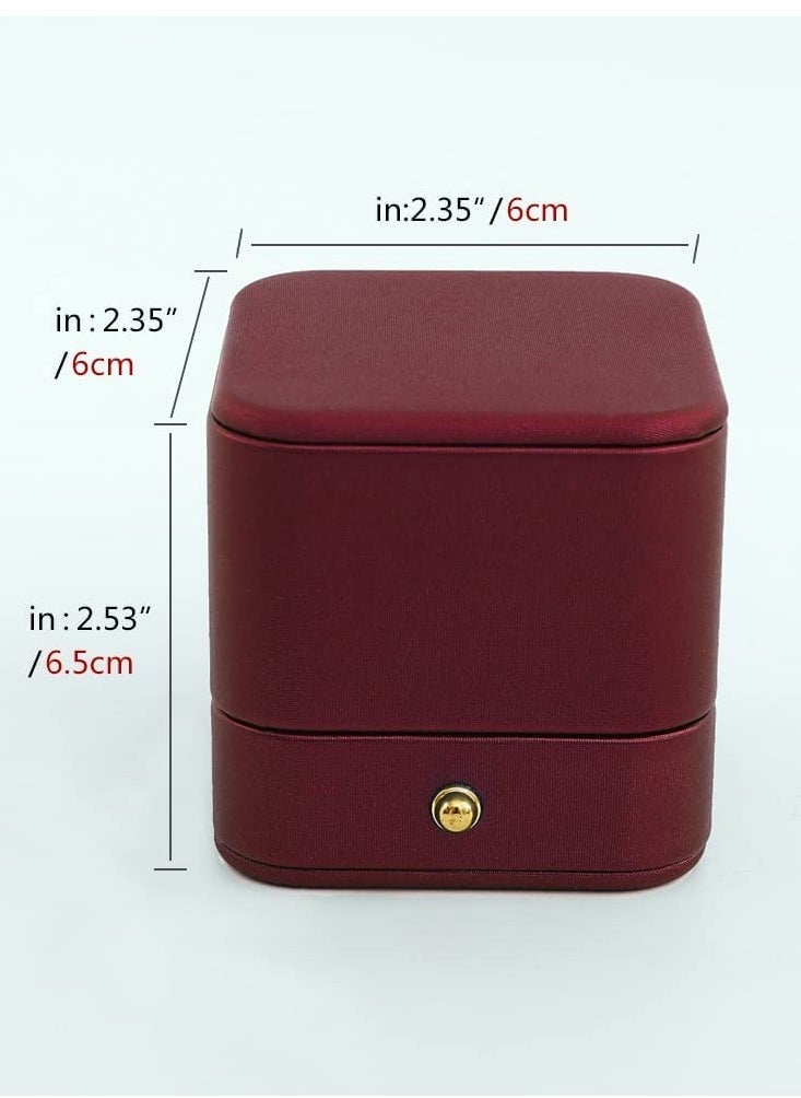 KASTWAVE Engagement Ring Box Wine Red, Square Leather Velvet Ring Bearer Box, Premium Gorgeous Vintage Single Slot Ring Box for Proposal, Wedding, Ceremony, Anniversary, Gift  - Image 4