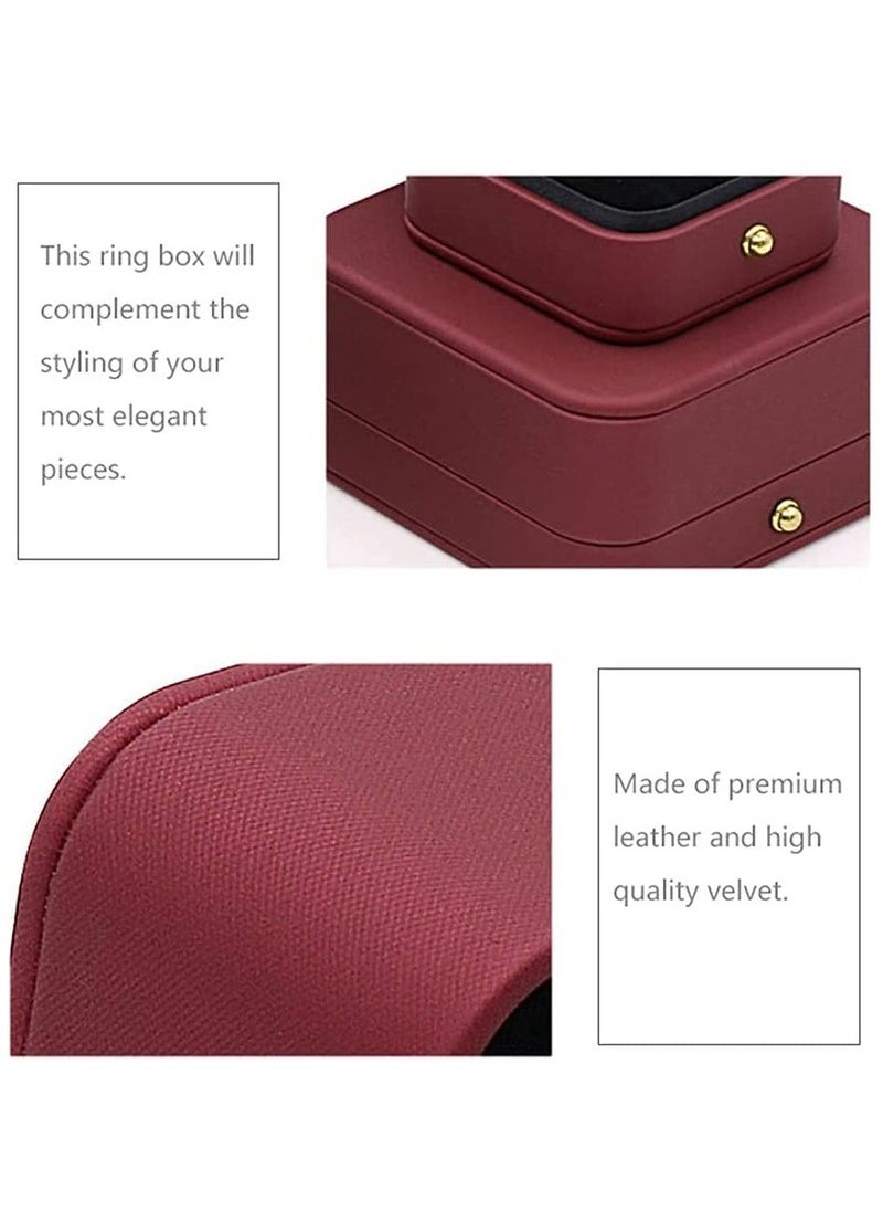 KASTWAVE Engagement Ring Box Wine Red, Square Leather Velvet Ring Bearer Box, Premium Gorgeous Vintage Single Slot Ring Box for Proposal, Wedding, Ceremony, Anniversary, Gift  - Image 5