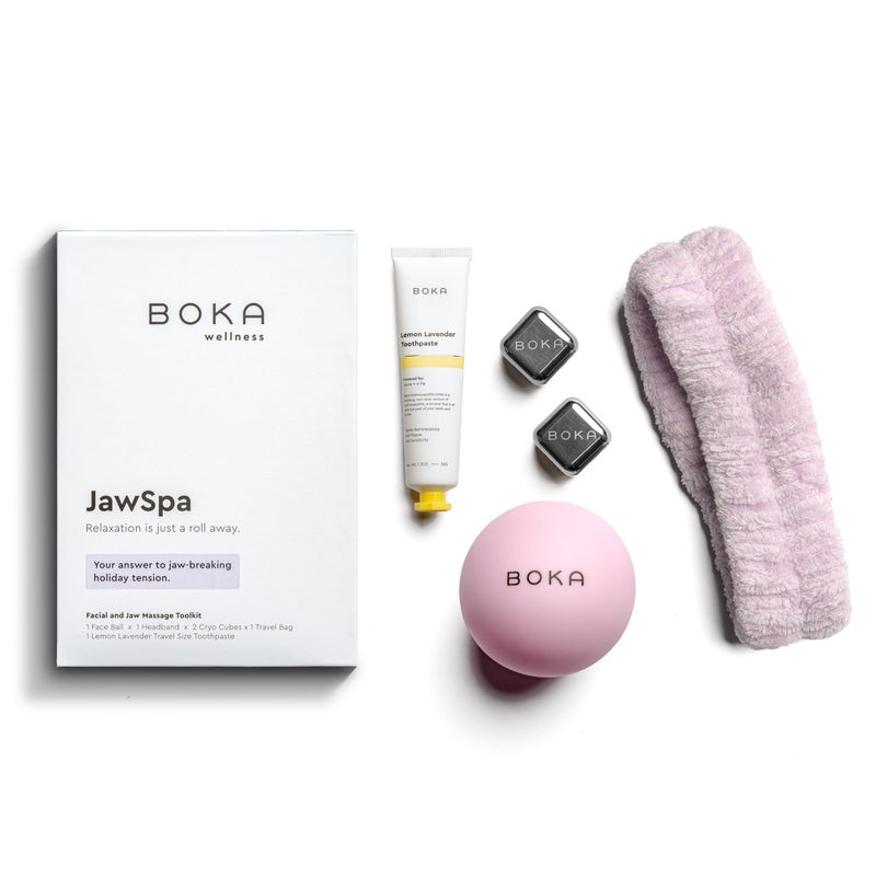 BOKA Boka JawSpa Facial Tension Kit w/Face Ball, 2 Cryo Cubes, Headband, Travel Bag, & Lemon Lavender Travel Size Nano-Hydroxyapatite (n-Ha) Toothpaste