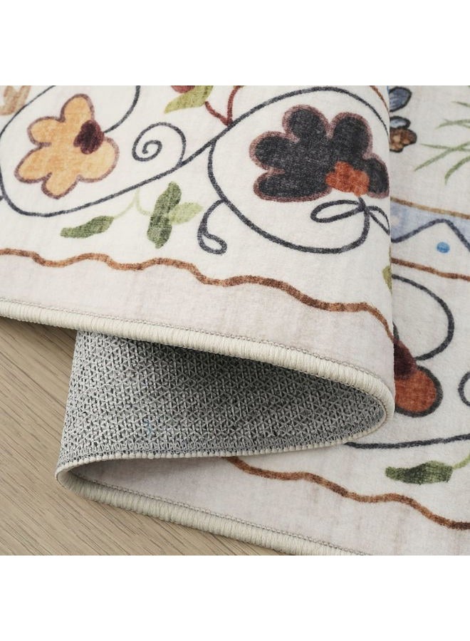 Rugcomf Runner Rug for Kitchen Non Slip 2'x6' Washable Rugs with Rubber Backing Soft Floral Animal Cat Carpet for Kitchen Laundry Bedroom Bathroom, Beige - Image 5