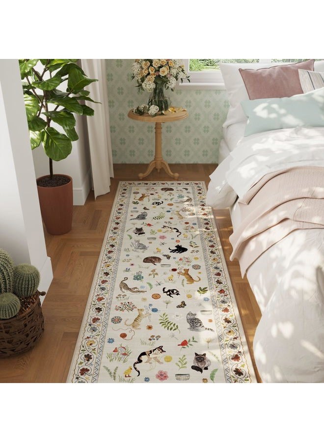Rugcomf Runner Rug for Kitchen Non Slip 2'x6' Washable Rugs with Rubber Backing Soft Floral Animal Cat Carpet for Kitchen Laundry Bedroom Bathroom, Beige - Image 3