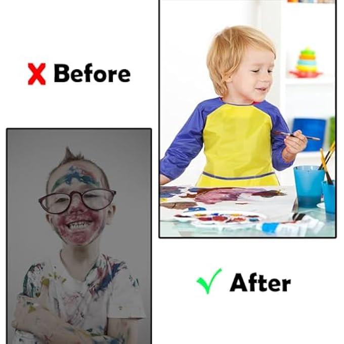 2 PIECES KIDS ART APRONS YELLOW AND ROSE RED KIDS APRONS FOR PAINTING WATERPROOF KIDS ART SMOCK WITH LONG SLEEVE AND 3 POCKETS SAFE CHILDREN'S ARTIST PAINTING SMOCKS FOR BOYS AND GIRLS - Image 4
