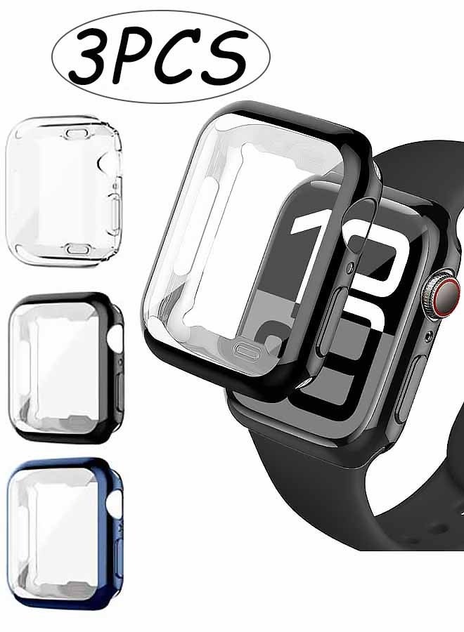3 قطع من أغطية حماية شاشة HD مغلقة بالكامل من مادة TPU لساعة آبل السерия 10 (42 ملم) بألوان شفافة سوداء زرقاء لتنقل اليومي عمل المكتب رياضة ولياقة بدنية رحلات خارجية مهام منزلية تحمي من الخدوش العرق الغبار والتأثيرات الصغيرة - Image 1