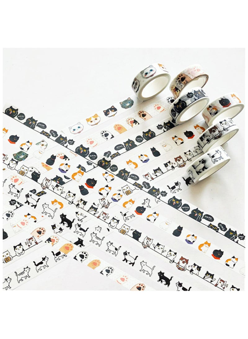 Cute Cat Washi Tape Set - 6 Rolls 15 mm Wide Washi Tape, Wide16ft Long/Roll Cute Washi Tape, Scrapbook Supplies, Journaling Supplies, Kids DIY Crafts, Kawaii Washi Tape, Gift Wrapping - Image 1