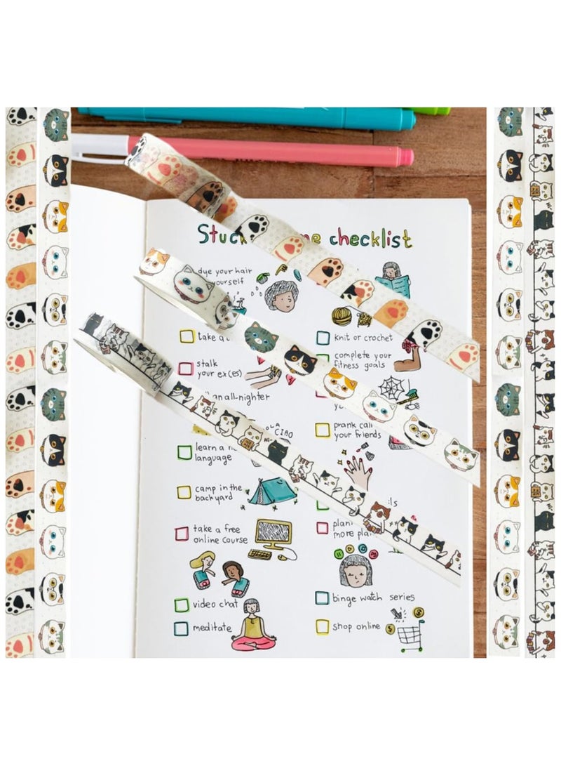 Cute Cat Washi Tape Set - 6 Rolls 15 mm Wide Washi Tape, Wide16ft Long/Roll Cute Washi Tape, Scrapbook Supplies, Journaling Supplies, Kids DIY Crafts, Kawaii Washi Tape, Gift Wrapping - Image 3