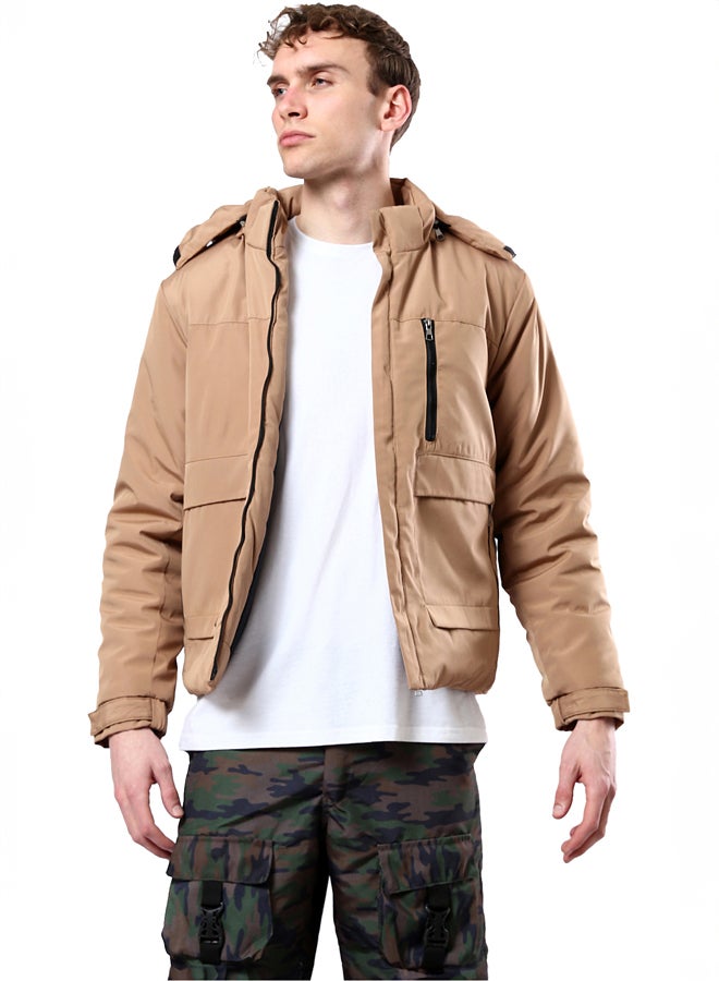 RAVIN Camel Hooded Jacket with Side Pockets - Image 1