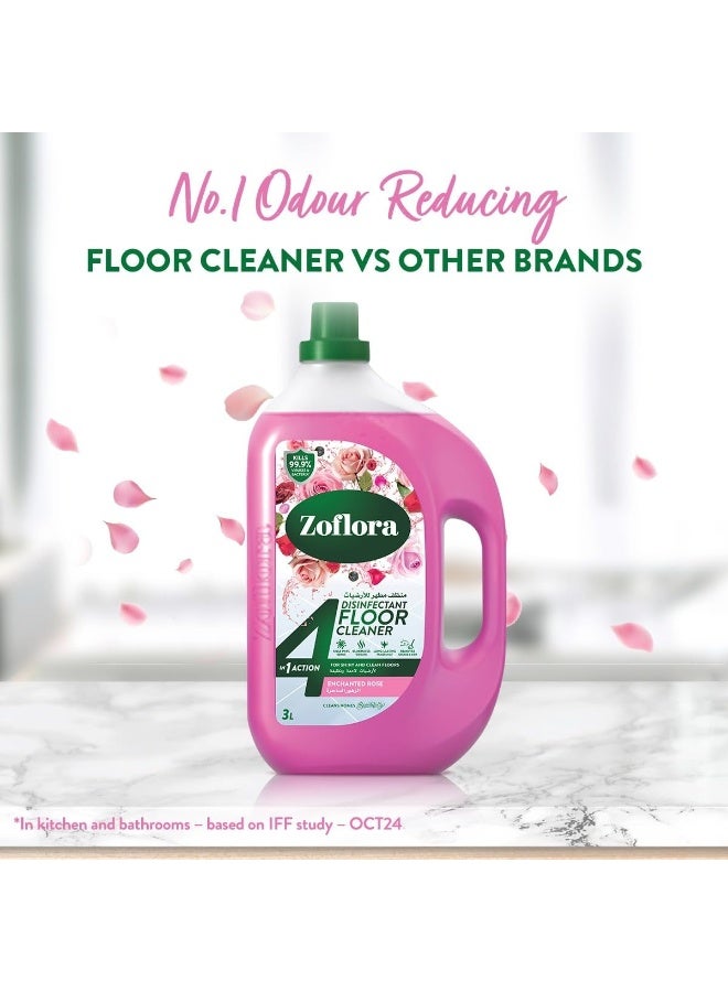 زوفلورا منظف ​​ومطهر مركز للأرضيات من زوفلورا برائحة الورد الساحر، فعالية 4 في 1، يقتل 99.9% من الجراثيم، 3 لتر - Image 5