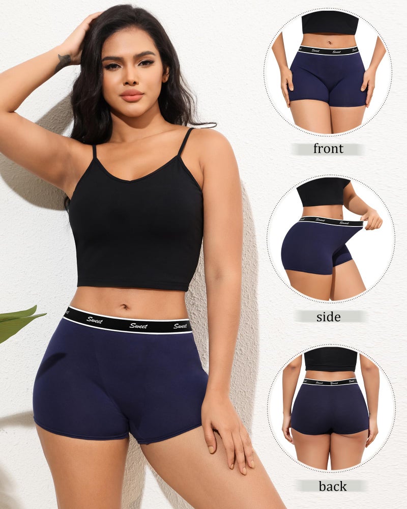 LEVAO Cotton Boy Shorts Underwear for Women High-waisted Full Coverage Boxer Briefs Panties 5 Pack S-XXL - Image 3