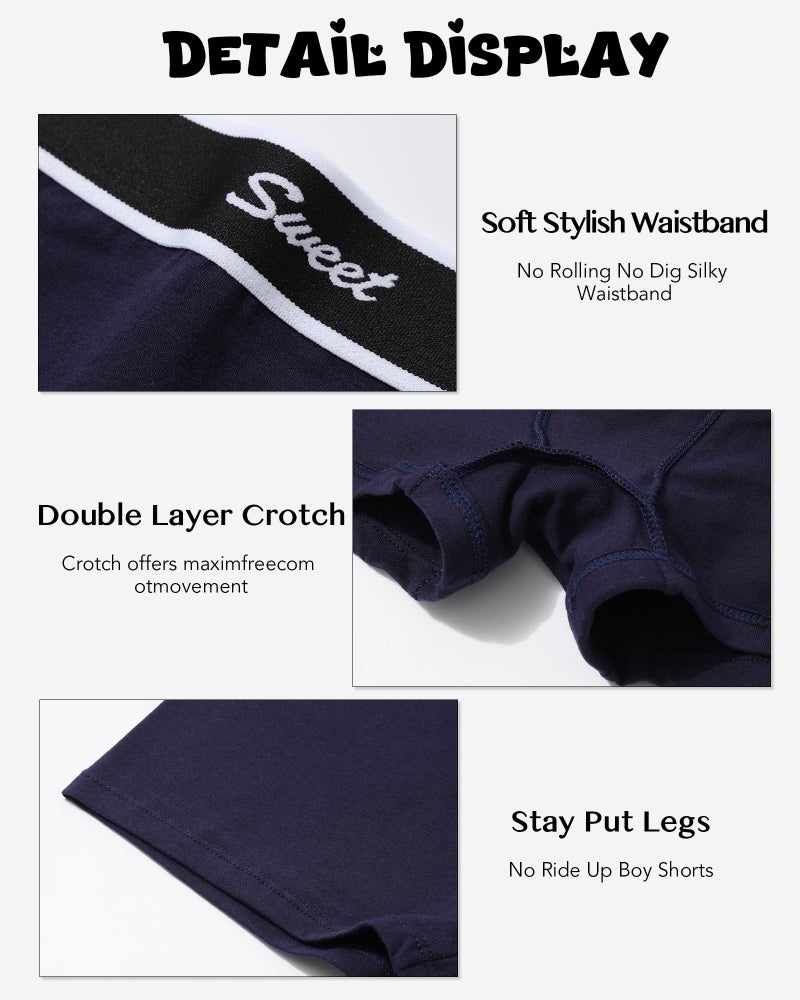 LEVAO Cotton Boy Shorts Underwear for Women High-waisted Full Coverage Boxer Briefs Panties 5 Pack S-XXL - Image 4