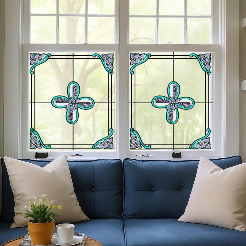 ADD.HERES Window Stickers, â€ŒStained Glass Window Privacy Film, UV Blocking Static Cling for Home Kitchen Office Bathroom, Whisper, 11.81" X 15.75" - Image 3