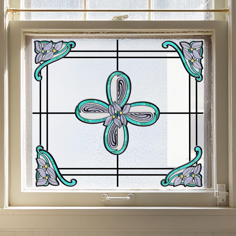 ADD.HERES Window Stickers, â€ŒStained Glass Window Privacy Film, UV Blocking Static Cling for Home Kitchen Office Bathroom, Whisper, 11.81" X 15.75" - Image 1