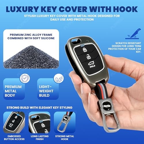 Coll of Fest Coll of Fest Metal Silicon Key Cover Compatible with Hyundai Creta | Venue | i20 Elite | Verna | Aura | i10 Grand Nios | Alcazar | Tucson | Xcent | Exter | i20 Active 3 Button Flip Key - Image 4